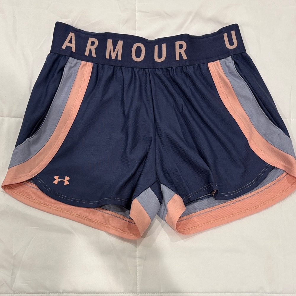 Under Armour Women's Blue and Peach Athletic Shorts